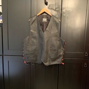 Men’s Black Leather Vest 3X